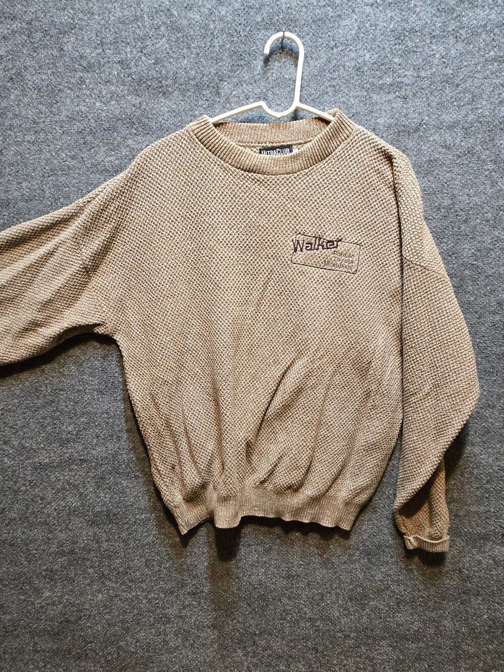 Vintage UltraClub Pontiac Toyota Mitsubishi Walker Dealership Knit Sweater Tan L